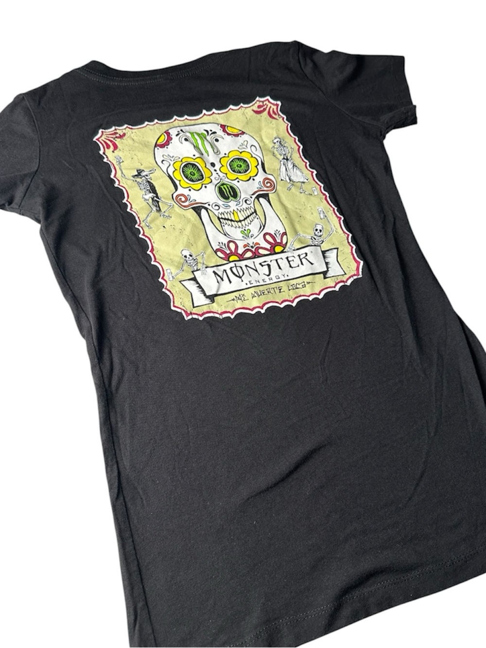 Monster Energy Shirt Women Black Sugar Skull Short Sleeve B Neck Cotton Size M